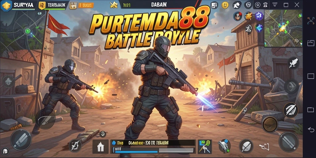 Screeshot SURYA88 menunjukkan aksi pertempuran intens dalam Battle Royale.